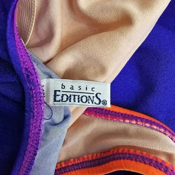 Basic Editions Orange Purple Ombre Bodysuit Swimsuit Swimwear One Piece Size 16 - Picture 3 of 4